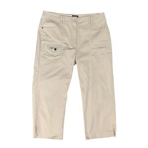 Jamie Sadock Pant Womens 6 Khaki Multi Pockets Straight Golf Retro Zip Fly Capri
